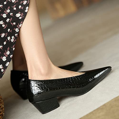 Trendenzy Womens Pointed Toe Low Heel Pumps Chunky Slip On Dress Shoes3