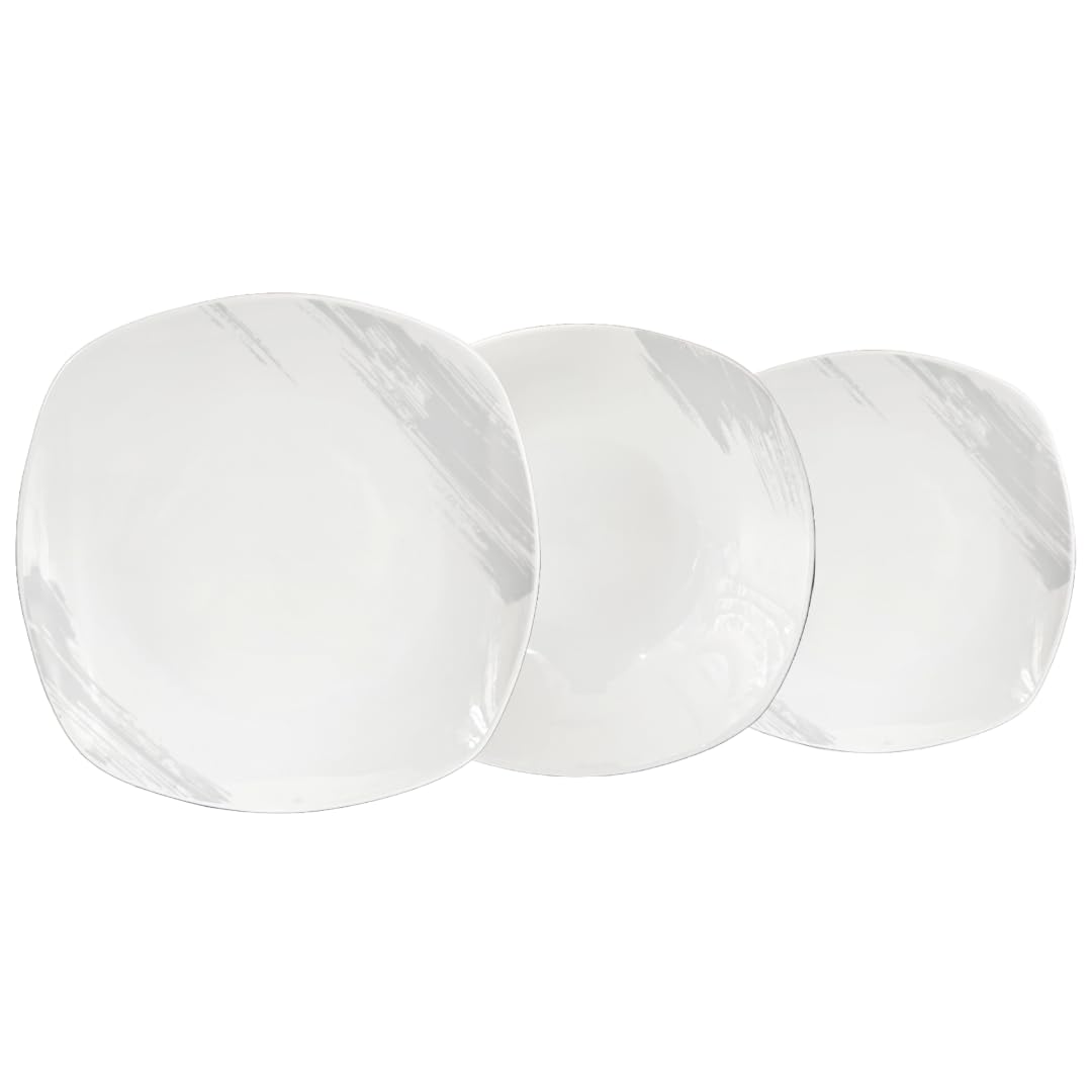 Set di Piatti Paint Da Tavola in Porcellana Resistente Design Moderno, 18 Pezzi Per 6 Persone, Bianco e Grigio, Per Uso Quotidiano, Per Lavastoviglie.
