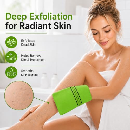 Image of Tatuo 12 Pack Korean Exfoliating Mitts, Italy Towel(8 x 5.5 in,4 Colors) | Body Washcloth, Remove Dead Skin, Viscose Rayon Scrubber for Home Spa, for Keratosis Pilaris, Reusable Full Body Use