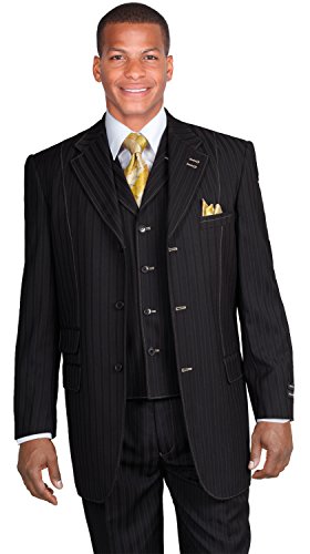 Milano Moda New Men's 3 Piece Elegant And Classic Stripes Suit Silver 5267 (40L, Black) #TOP3