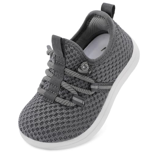 L-RUN Boys Girls Barefoot Walking Shoes Wide Toe Non-Slip Indoor Outdoor Shoes for Toddlers Dark Grey 7 Wide Toddler