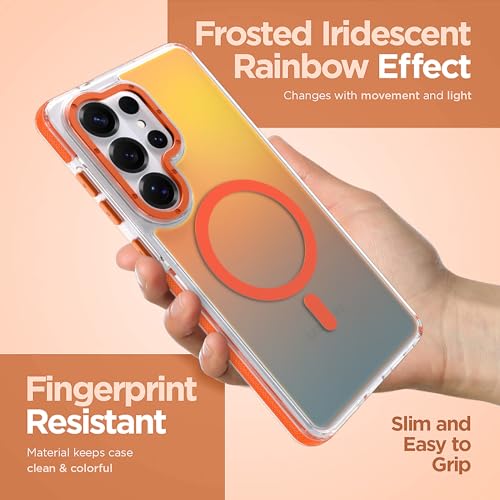 Image of Magnetic Case for Samsung Galaxy S26 Ultra [Compatible with Magsafe] [Cute Fashion Fluorescent Design] [1 Screen Protector] Slim Translucent Matte Case for Galaxy S26 Ultra 6.9 inch, Orange