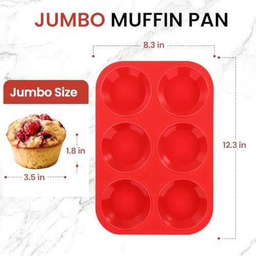 Image of CAKETIME Silicone Jumbo Muffin Pan 3 Pack 6 Cup 3.5 Inch Large Muffin Tin Non Stick BPA Free for Baking Giant Muffins Cupcakes Frittatas