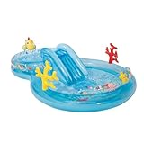 INTEX Piscina Infantil Hinchable con tobogán con Base Acolchada, dispersor de Agua y Estrella mar Desmontable, Tapón desagüe, Incluye Parche reparación, Centros de Juego para niños, 2 años (56143)