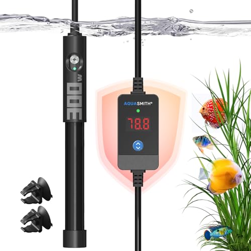 AQUASMITH Aquarium Heater,50w/100w/150w/200w/300w/500w Submersible Fish Tank Heater,External LED Controller, with Over-Temperature Protection and Automatic Power-Off When Leaving Water for.