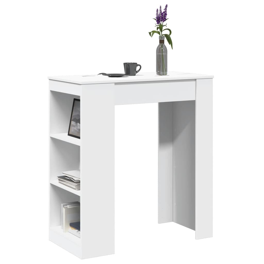 Tavolo da Bar con 3 Ripiani Bianco Mobile Alto 95x47x103,5cm | Mobile alto salvaspazio per cucina e soggiorno, ideale per aperitivi in casa e per riporre bottiglie o stoviglie.