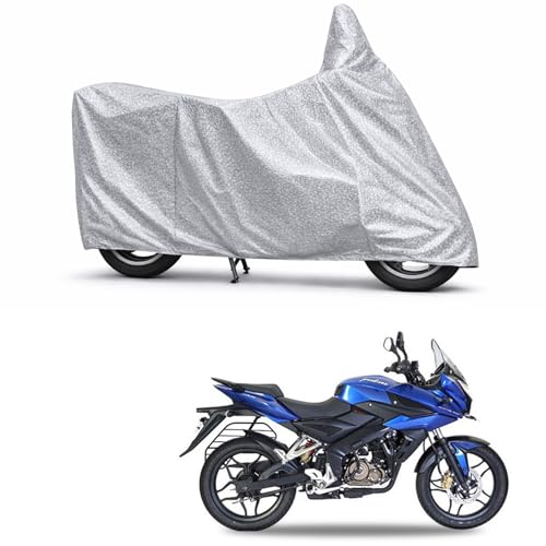 Image of 100% Waterproof Two Wheeler Body Cover Multi Layered Fabric Designed for Bajaj Pulsar 200 | Belt Buckle Lock | Silver Mag