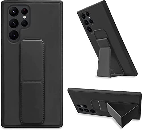 Zubitech Samsung Galaxy S22 Ultra Back Stand Case Magnetic Car Holder Soft Silicone Horizontal & Vertical Kickstand Cover Wrist Strap Full protection Case (Samsung Galaxy S22 Ultra Black)