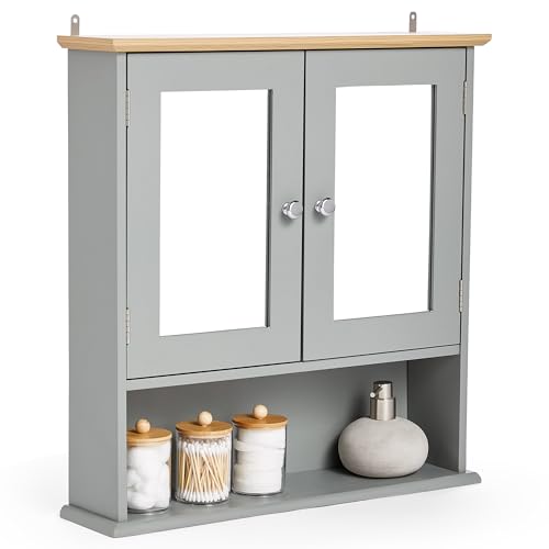 VonHaus Bathroom Mirror Cabinet â€“ Grey Bathroom Wall 