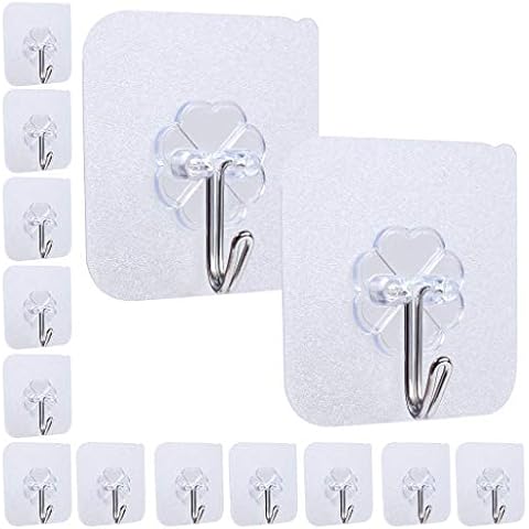 HTHL 14 Pack Self Adhesive Hooks, Waterproof Heavy Duty Hooks 22lbs/10kg (Max) Strong Seamless Transparent Hooks for Bathroom Kitchen Living Room Cover
