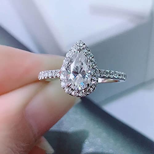 Blocaci Pear Shaped Bridal Ring Set for Women Engagement Ring Sets, 1 Carat Center Moissanite Bridal Sets Wedding Rings 925 Sterling Silver 10K 14K 18K Gold with Text Engraving4