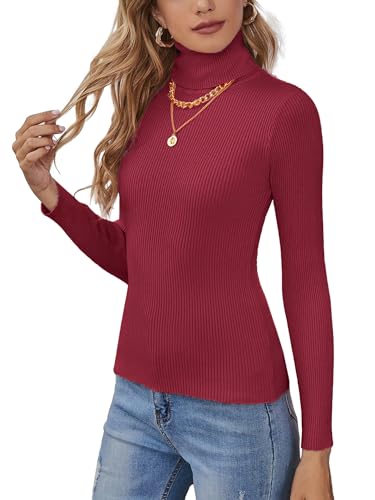 Image of Turtleneck Sweaters for Women Ribbed Long Sleeve Pullover Sweater