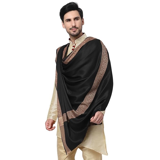 kashmir handloom and handicraft Men's Black Shawl with Embroidered Border, 180 cm x 70 cm-picture-30