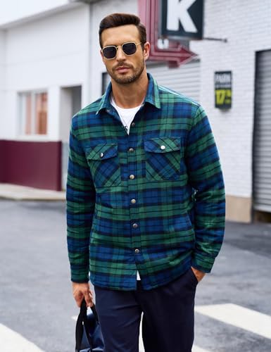 Image of MAGCOMSEN Men's Flannel Shirts Long Sleeve Quilted Lined Button Down Plaid Flannel Jacket Heavyweight Warm Winter Coat