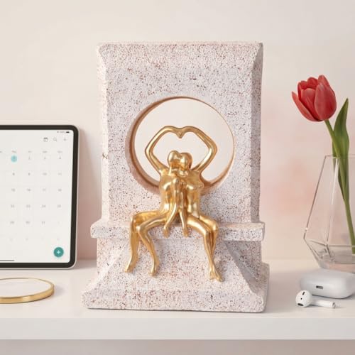 Image of Amazon Basics Elegant Romantic Couple Figurine for Home & Office Decor | Modern Abstract Love Sculpture Showpiece for Living Room, Shelf, Study Table & Bedroom Styling (Gold & Beige, 21 cm)