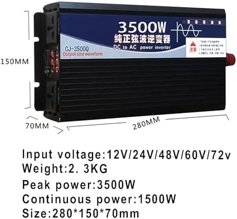 3500W 4000W 5000W Pure Sine Wave Inverter 12V 24V 48V 60V 72V DC to AC 110V 220V, LED Display, 2 AC Outlets, Ideal for Truck RV Solar Power Solutions