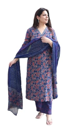MEERA FAB Women's Pure Cotton Floral Printed Kurta with Palazzo &...