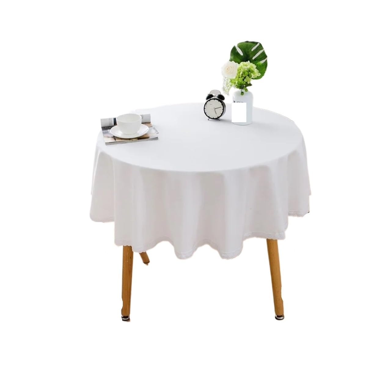 ZNTIHZ Round Tablecloth Large Waterproof And Oil-Proof Solid Color Cotton Linen For Wedding Party Banquet(White,100cm)