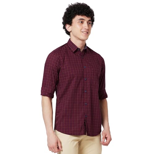 Image of Colorplus Men's Pure Cotton Checks Pattern Tailored Fit Spread Collar Full Sleeve Casual Shirt
