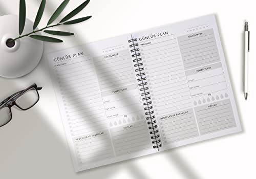 120 Günlük Tarihsiz Spiralli Planlayıcı - A5 Boyutu, 60 Yaprak (120 Sayfa), 90 g. Ivory Kağıt (Kraft Kapak)