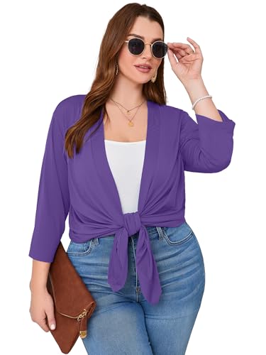 Image of AusLook Women's Plus Size Lightweight Open Front Cardigan 3 /4 Sleeve Cover Ups Shrugs Shawls and Wraps Kimono Jacket Coat