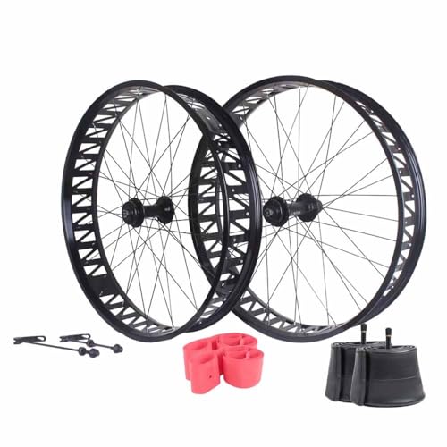 26x4.0''/4.9" Tire Fat Bike Front Rear Wheels 135/190mm QR Aluminum Alloy Bike Rims Snow/Beach/E Bikes Disc Brake Wheelset for 7/8/9/10/11/12 Speed Cassette, 36holes(Black)