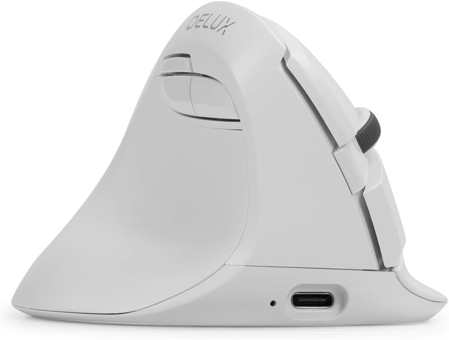 DeLUX Left Handed Ergonomic Vertical Mouse, Reduce Hands Strain Rechargeable Silent BT Wireless Ergo Mouse with USB Receiver, 6 Buttons and 4000 DPI for Carpal Tunnel (M618ZD-White)