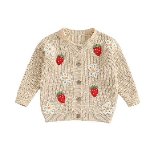Kids Toddler Baby Girl Sweater Strawberry Embroidery Knit Cardigan Sweater Knitted Jacket Coat Warm Winter Clothes
