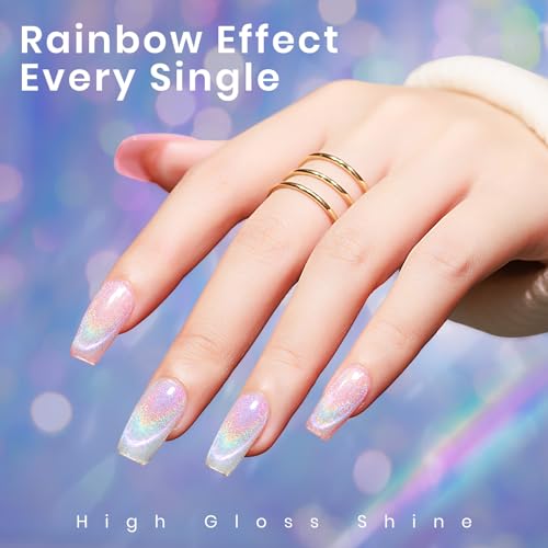 MIZHSE Holographic Cat Eye Gel Nail Polish Magnetic Cateye Gel Polish Vibrant Rainbow Effects Nail Salon Kit Manicure DIY at Home - Image 6