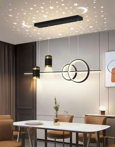 Lámpara de Techo LED Moderna para salón, Regulable, Cabezal Giratorio de 360°, con Mando a Distancia, Efecto Estrella, para Comedor, salón y Dormitorio (100 cm)