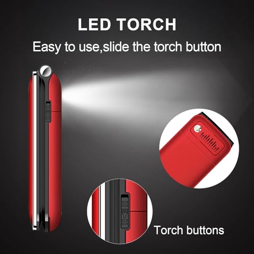 Guwet 2G Seniorenhandy Klapphandy ohne Vertrag, Rentner Handy Großen Tasten, SOS Notruffunktion, 1600 mAh Akku, 2.4+1.77 Dual Display, Dual SIM mit Notruftaste, Rot