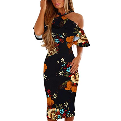 Vestidos de Mujer, ASHOP Vestido Verano 2018 Sin Mangas Casual Ajustados T-Shirt Vestido Coctel Fiesta Largo Dress Estampado Floral Boho Playa Falda Elegantes en Oferta (L, Negro)