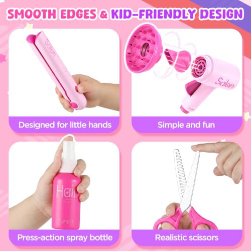 Image of GAGAKU Hair Salon Toys for 3-8 Year Old Girls, Pretend Play Beauty Set with Sound Hair Dryer, Curling Iron, Straightener & Styling Accessories, Role Play Gift for Kids Age 4 5 6 7