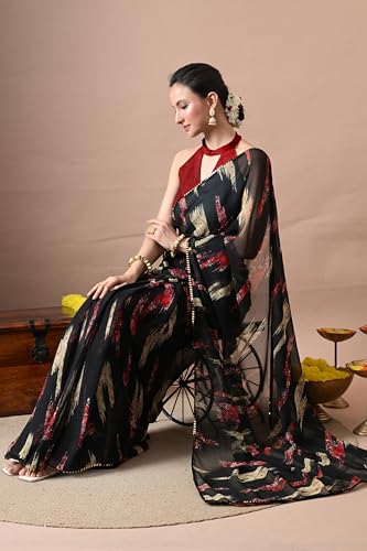 Image of MIRCHI FASHION Women Sari Georgette Chevron Printed | Modern Pattern Farewell and Festive Drape with Matching Blouse Piece