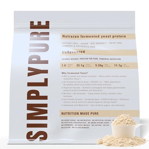 Image of SimplyPure Fermented Yeast Protein Powder - Unflavoured - 1kg | 25.1g Complete Protein | Vegan Protein for Muscle Recovery & Lean Muscle Support | PDCAAS 1.0 | Easy to Digest with Probiotics & Enzymes | Gym & Fitness Supplement