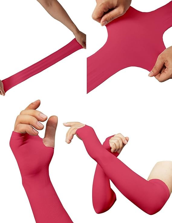 Shirsh UV Sun Protection Arm Sleeves With Thumb Hole For Summer - UPF 50 - Arm Cover For Tanning And Sunburn Protection - 1 Pair (Pink) - Image 7 thumbnail