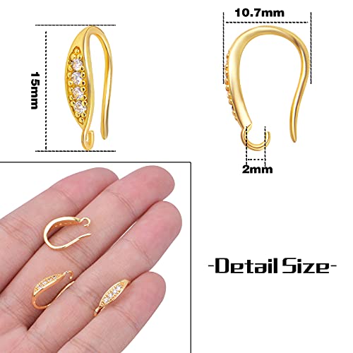 Hmjpng 10Pcs 18K Gold Plated Cubic Zirconia Earring Hooks Brass Ear Wire Earring Posts Earwires With Dangle Loops For Women Girls Diy Jewelry Earring Making Findings #TOP2