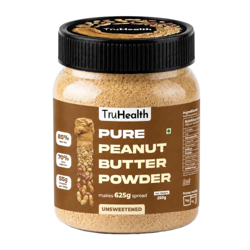 Image of TruHealth Unsweetened Peanut Butter Powder makes 625g spread |138g Protein in this Jar | No Added Sugar, Unsweetened | High Protein, Low Fat PB Powder | Vegan, Gluten-Free, Non-GMO | Perfect for Smoothies, Baking & Oatmeal | 250g powder