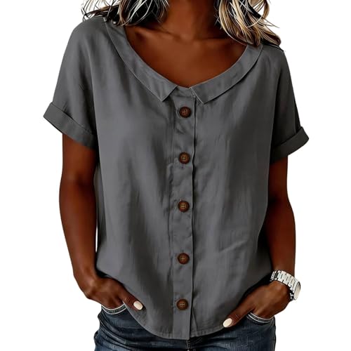 Chemisier uni haut lâche casual pour femme short manches col revers