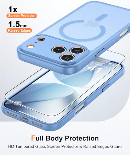 Image of FNTCASE for iPhone 17 Pro Case: Translucent Light Blue Slim Cases Compatible with MagSafe, Full Camera Protection & Tempered Glass Protector, 14FT Military Grade Drop Tested, Matte Skin-Friendly Cover