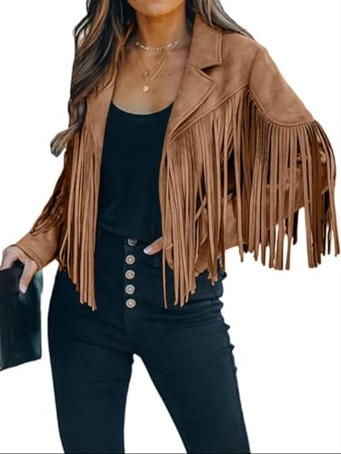 Faux Leather Jackets For Women Trendy Cowgirl Outfits Fall Western Fringe Cropped Jacket 2025 Tassel Motorcycle Crop Coats Winter Tan Xl2