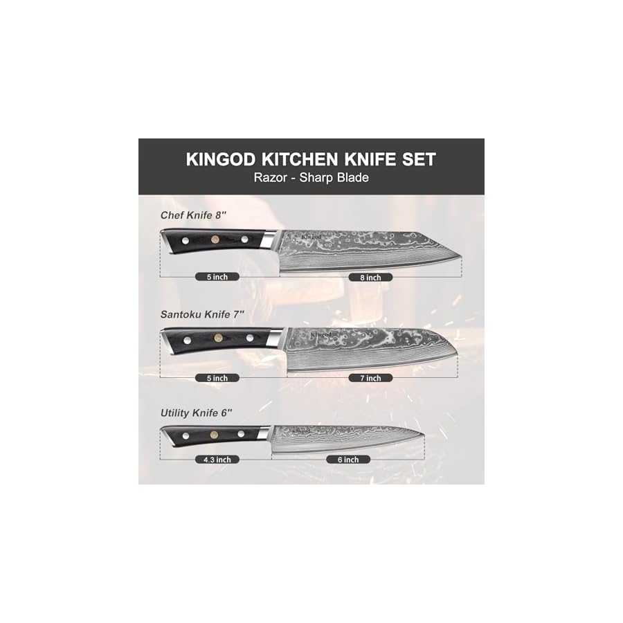 KINGOD-Japanese-Damascus-Chef-Knife-Set-VG-10-Steel-66-Layers-Precision-Kitchen-Knives-Rust-Corrosion-Resistant-Ergonomic-Rosewood-Handles-3-Piece-Set-Ideal-for-Home-Pro-Chefs KINGOD Japanese Damascus Chef Knife Set 3 Piece - VG10 Steel, 67 Layers, Precision Kitchen Knives, Rust & Corrosion Resistant, Ergonomic Rosewood Handles, Ideal for Home & Pro Chefs