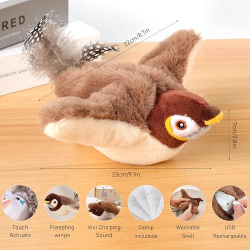 Vibbang Flapping Bird Cat Toy, Flying Bird Cat Toy, Cat Bird Toy, Interactive Cat Toy, Simulated Chirping Bird Cat Toy - Image 2