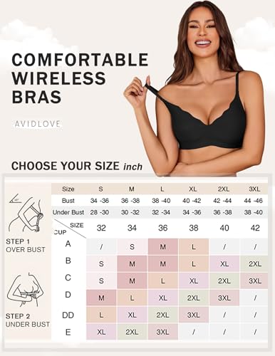 Image of Avidlove Bras for Women No Underwire Seamless Push Up Bra Wireless Soft Bralettes Scalloped Full Coverage Everyday Bra