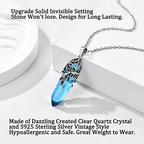 Bestyle Sterling Silver Olive Leaf Wrap Created Hexagonal Aquamarine Crystal Necklaces March Birthstone Blue Crystal Pendant Necklace For Spiritual Energy Healing,Inspirational Gift #TOP3