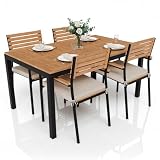 Juskys set di mobili da giardino Rhodos con legno di acacia - Tavolino, 4 sedie e cuscini - Set da cinque pezzi per terrazzo e ambienti esterni - Legno naturale e nero