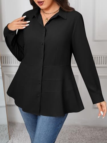 Beautife Women's Plus Size Blouse Dressy Casual Long Sleeve Button Down Shirts V Neck Slimming Peplum Tops2