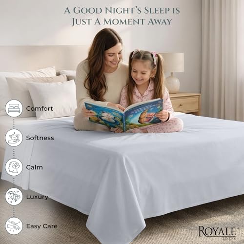Image of Royale Linen 400 Thread Count 100% Cotton Flat Sheets Only - Cooling Bed Sheet - Full Flat Sheets Sold Separately - Luxury Sateen Weave - Breathable & Super Soft Top Sheet Only (Full, Spanish Silver)