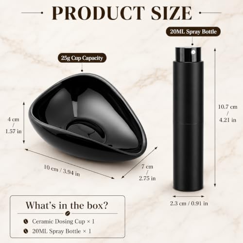 Image of Ceramic Coffee Bean Dosing Cup with 20ML Spray Bottle - Espresso Measuring Cup 25g Capacity with Fine Mist Bean Spritzer - Static Reduction Coffee Tool Kit for Home & Barista Use