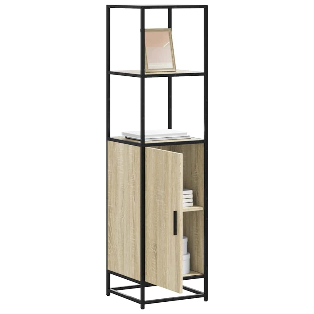 SYDE Credenza alta in legno di ingegneria e metallo, 35,5 x 35 x 139 cm | 1 scomparto, ripiani aperti, porta reversibile, maniglia confortevole, fissaggio a parete incluso